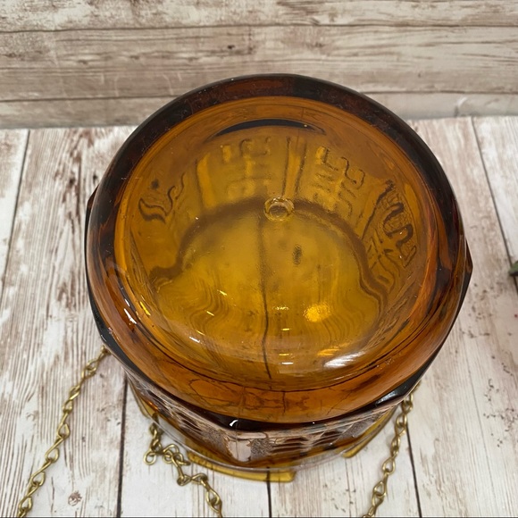 Vintage 70’s Princess House Amber Etched Glass Hanging Planter Plant Holder - Picture 10 of 13